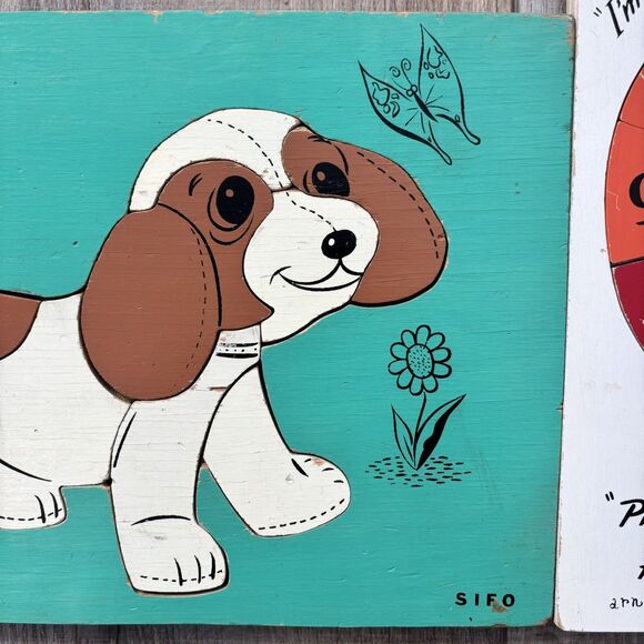 Vintage SiFO Children’s Wooden Puzzles Timmy Time Clock & Puppy Dog 1950s Toy - Picture 6 of 11